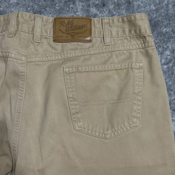 R.M. WILLIAMS AUSTRALIA Jeans Mens TAG 40R FIT 38.5x28 Altered Hem Tan - Picture 15 of 17
